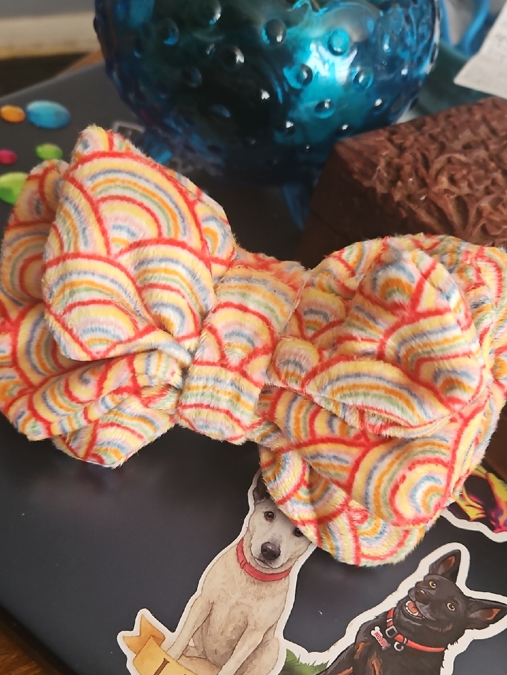 Hand Crafted Rainbow Pet Dog Collar Bow Tie Accessory NEW